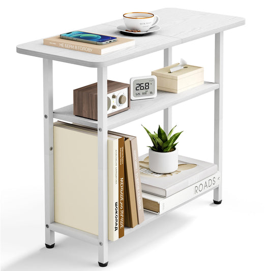 SLEEPING LAMB Side Table for Living Room, 3-Tier End Table for Small Space with Wide Storage Tabletop, Elegant White Narrow Nightstand for Bedroom, Sofa Couch
