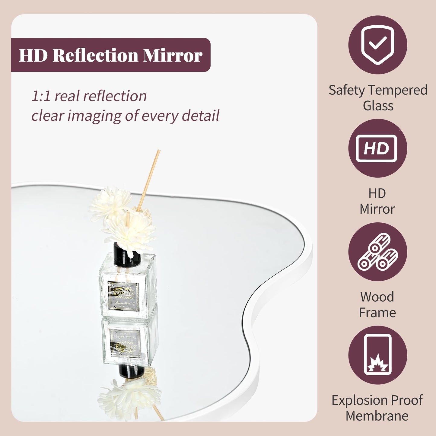 Tanmicoshomy White Irregular Wall Mirror 22x30 Inch, White Framed Cloud Shaped Asymmetrical Wavy Mirror with Tempered Glass for Bathroom Bedroom Cloakroom or Entryway