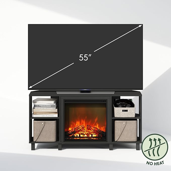 Furinno Jensen Fireplace TV Stand, NO Heat Decorative Electric Fireplace Corner