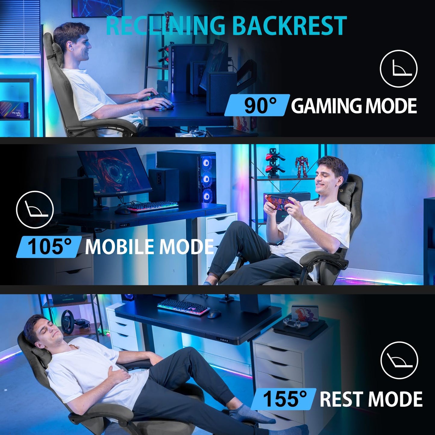 GTPLAYER Gaming Chair Fabric with Pocket Spring Cushion, Big and Tall Gamings Chairs 350LBS High Back Computer Chair with Footrest for Adults Lumbar Support Swivel Game Chair for Office Dark Grey