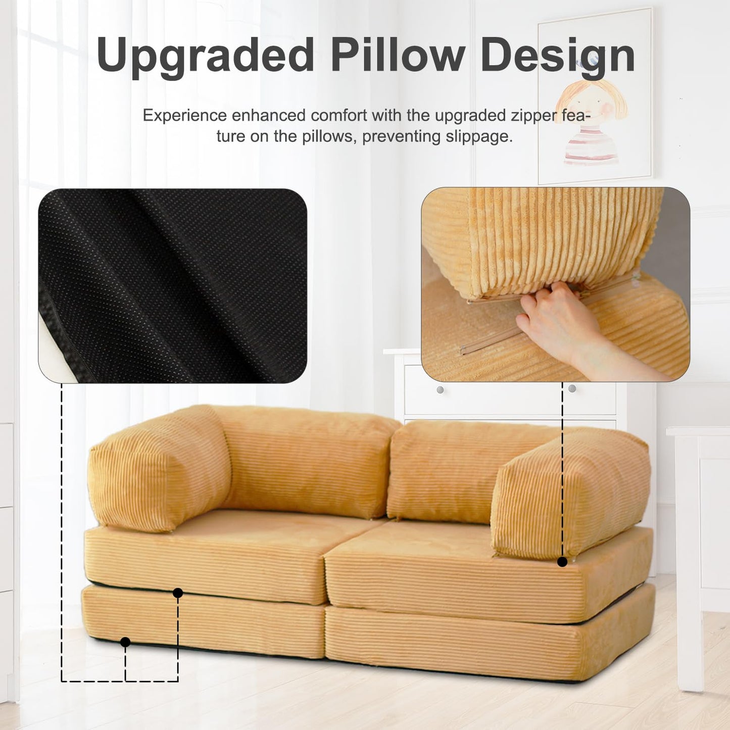Free Combination Convertible Folding Sofa Bed, Armless Foam Floor Sofa, Sleeper Floor Couch for Living Room and Bedroom Sleeper Chair with Pillow Twin Size (Frost Grey)