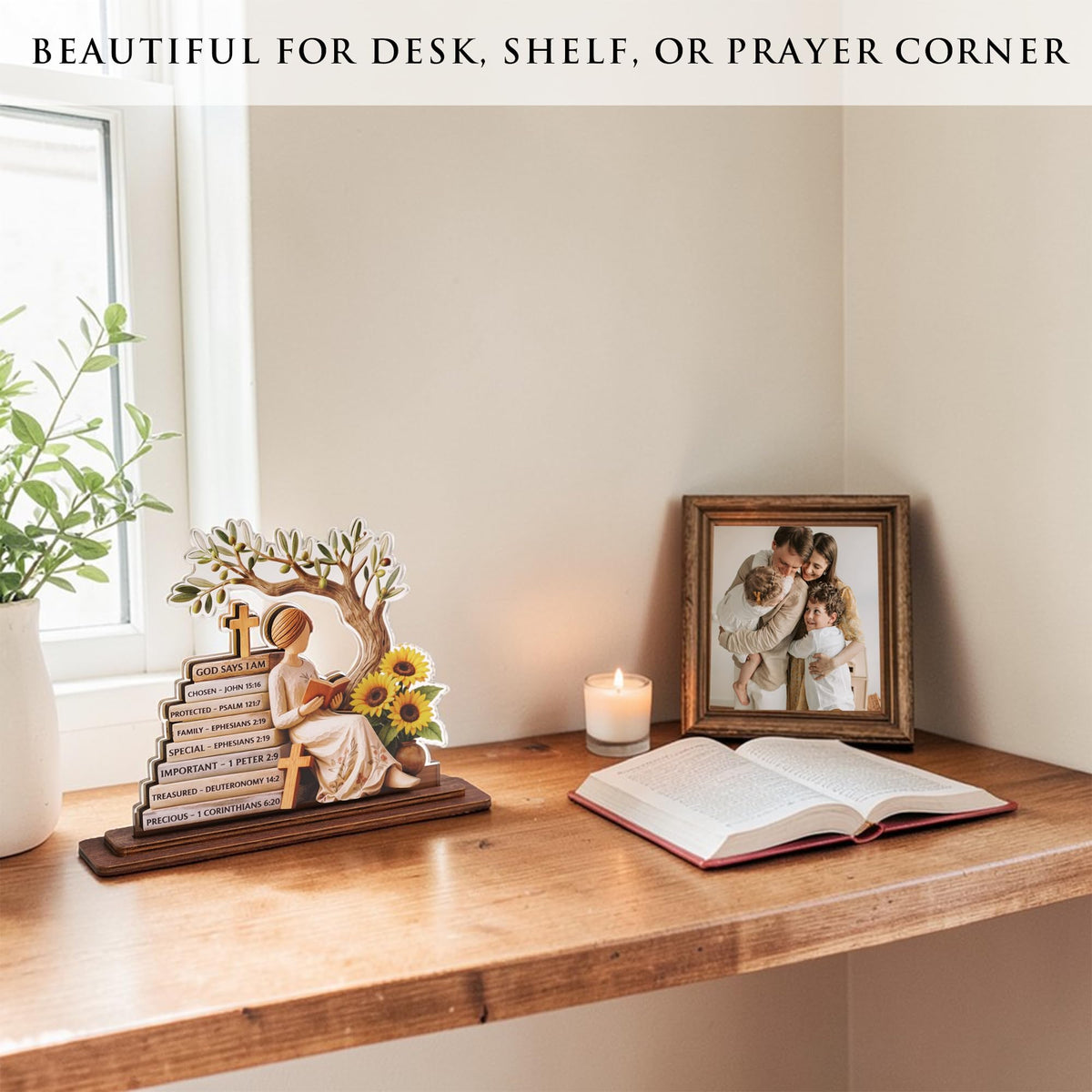 Christian Gifts for Women, Bible Verse Desk Decor, God Says I Am Decorative Sign, Inspirational Religious Tabletop Plaque for Office Desk, Home, Prayer Room, Christian Gift for Mom Daughter Teen Girls