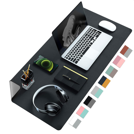 Aothia Double-Sided PU Leather Desk Pad - Non-Slip Large Mouse Pad & Desk Mat for Office, Home - Waterproof, Easy to Clean, Durable Dual-Sided Surface (23.6"x13.7", Black)