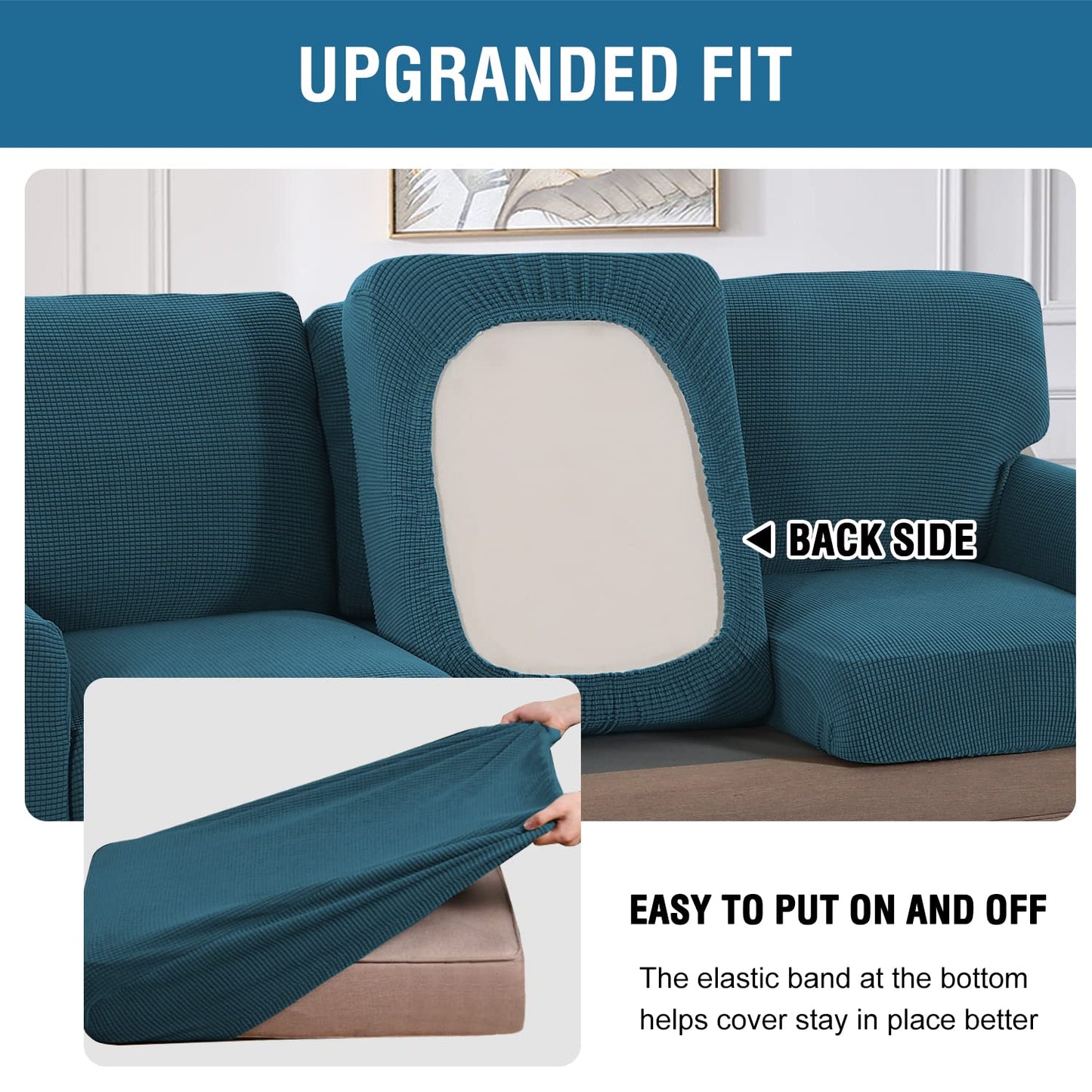 H.VERSAILTEX Multi-Pieces Chair Covers Stretch Couch Covers Form Fitted Seat and Back Cushions Covers (1 Seat Cover Plus 1 Back Cusion Cover, Bonus 2 Armrest Covers), Deep Teal