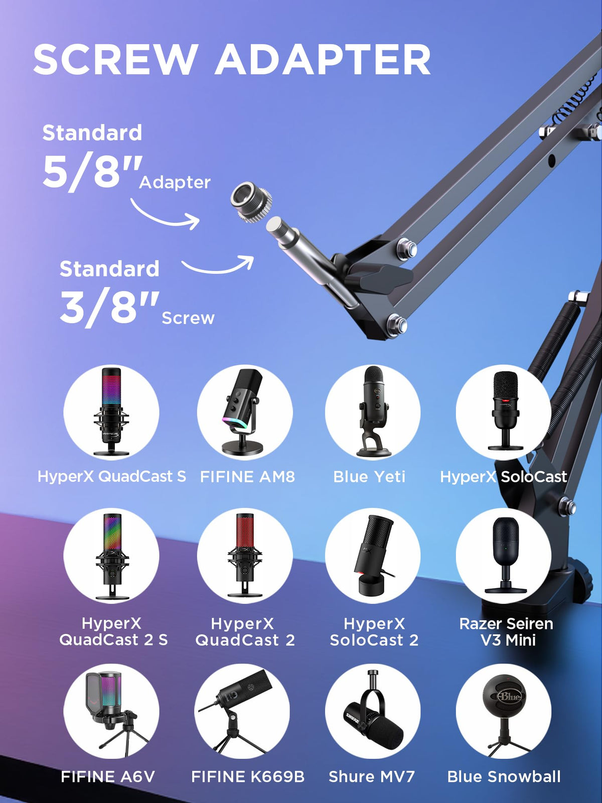 InnoGear Boom Arm Microphone Mic Stand for Blue Yeti HyperX QuadCast SoloCast Snowball Fifine Shure SM7B and Other Mic, Black