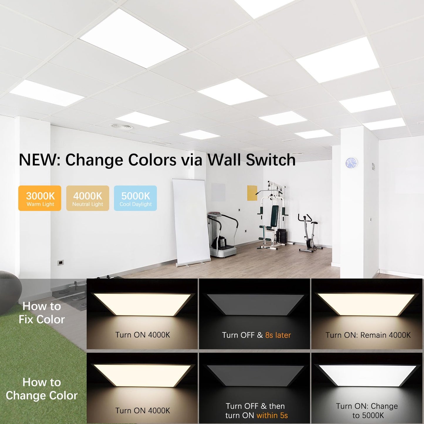 AIKVSXER 2x2 Led Flat Panel Light 8 Pack - 40W Color Switchable 3000K/4000K/5000K, 4400LM Triac Dimmable 2x2 Led Light Drop Ceiling, AC 120V Back-Lit Recessed Drop Ceiling Lights for Office, Home