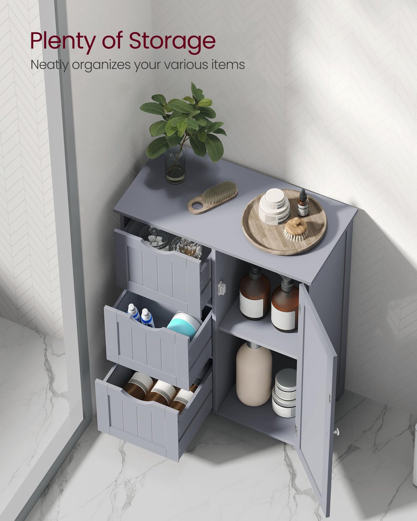 VASAGLE Floor Storage Cabinet, Freestanding Storage Unit with 3 Drawers, 1 Adjustable Shelf, for Bathroom Living Room Dining Kitchen, 11.8 x 23.6 x 31.5 Inches, Dove Gray UBBC049G02