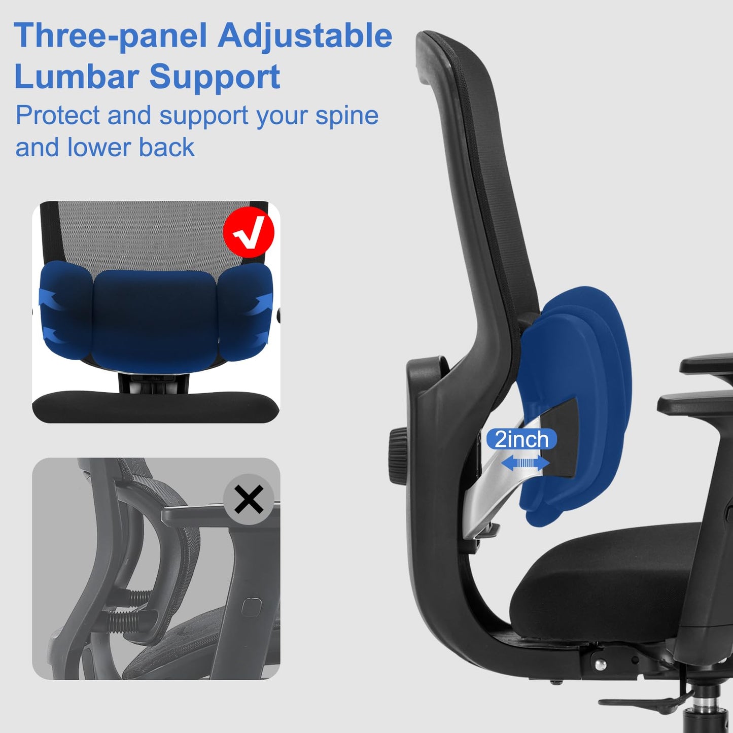ZLHECTO® Ergonomic Office Chair, Executive Office Chair with Lumbar Support, Adjustable Height Arms 360° Swivel Mesh Desk Chair, Quiet Rolling Computer Chair for Home Office BIFMA Certified-300LBS