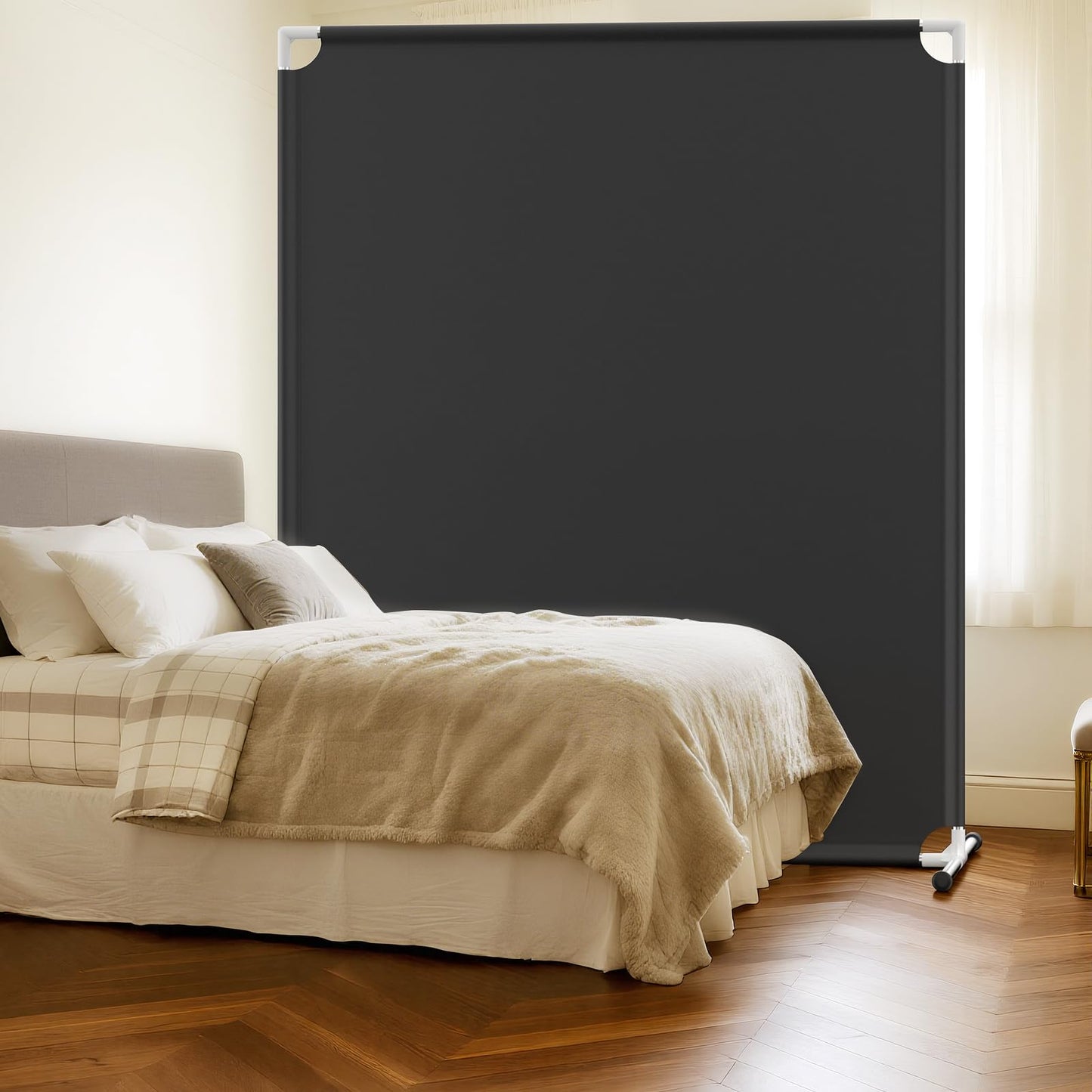 Room Divider for Privacy Protection - Single Panel Privacy Screen for Room Separation, 75.6" x 60" Portable Room Partition for Bedroom Office Dorm, Freestanding Divider Easy to Install ，Black