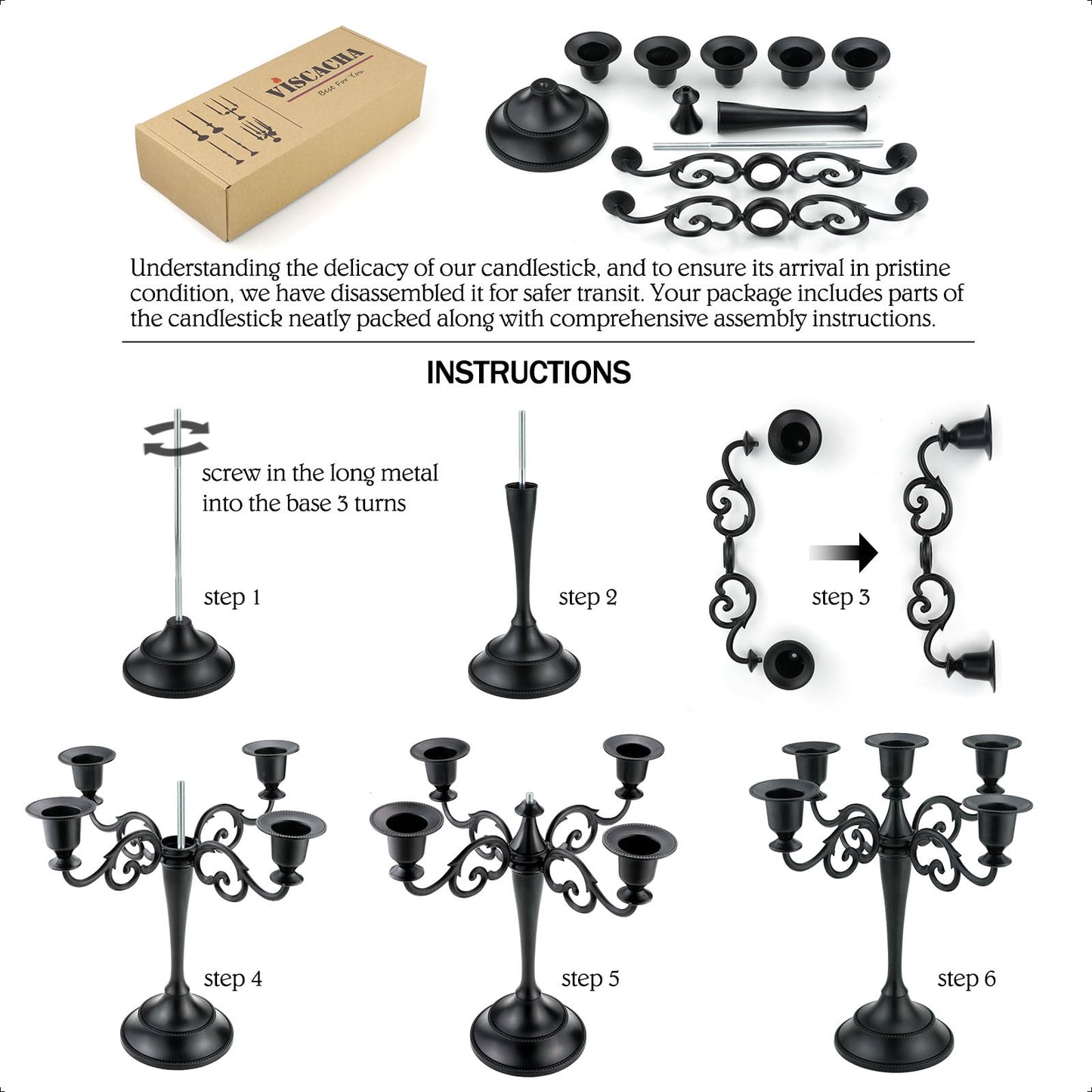 Viscacha Pewter Candle Holder，5 Arms Metal Candle Holders for Pillar Candles（10.6 inch Tall Candlestick Holders, for 1/2-1 inch Taper Candles,Centerpiece Elegant Decoration Piece for Table