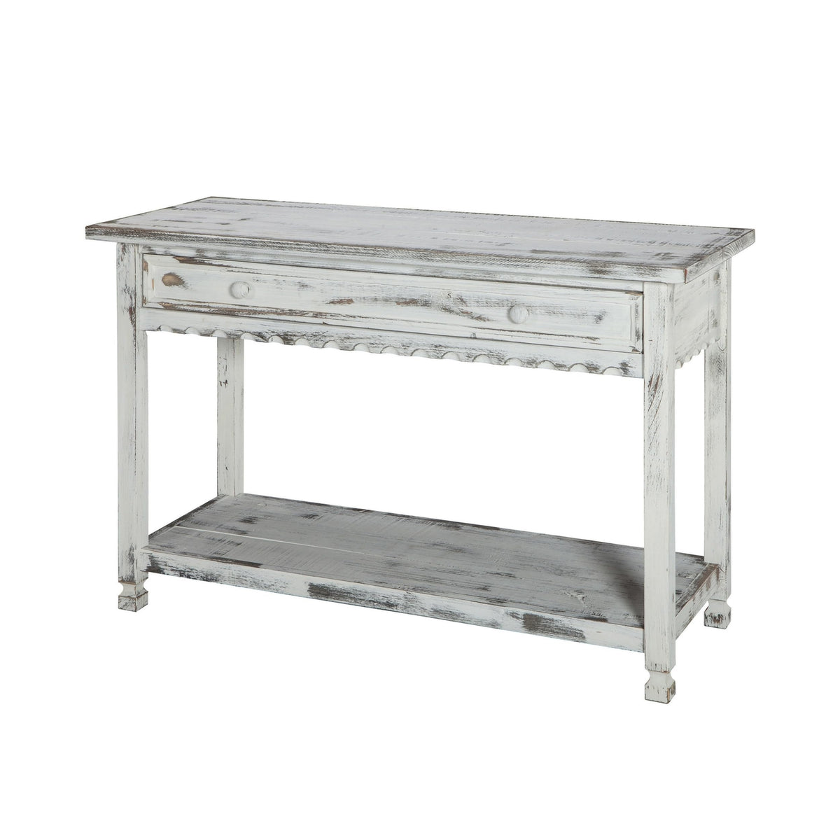Alaterre Furniture Rustic Country Cottage Console Table with 1 Drawer & 1 Shelf, Distressed Finish - Perfect for Living Room, Entryway, Hallway