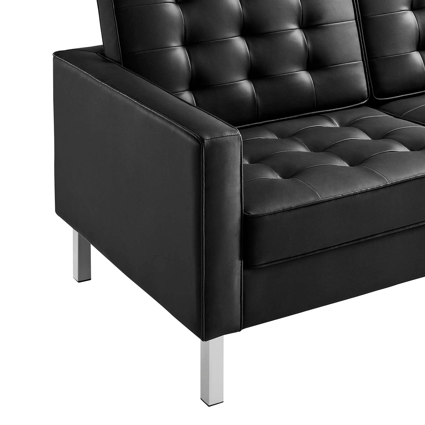 Modway EEI-3385-SLV-BLK Loft Tufted Button Faux Leather Upholstered Sofa in Silver Black