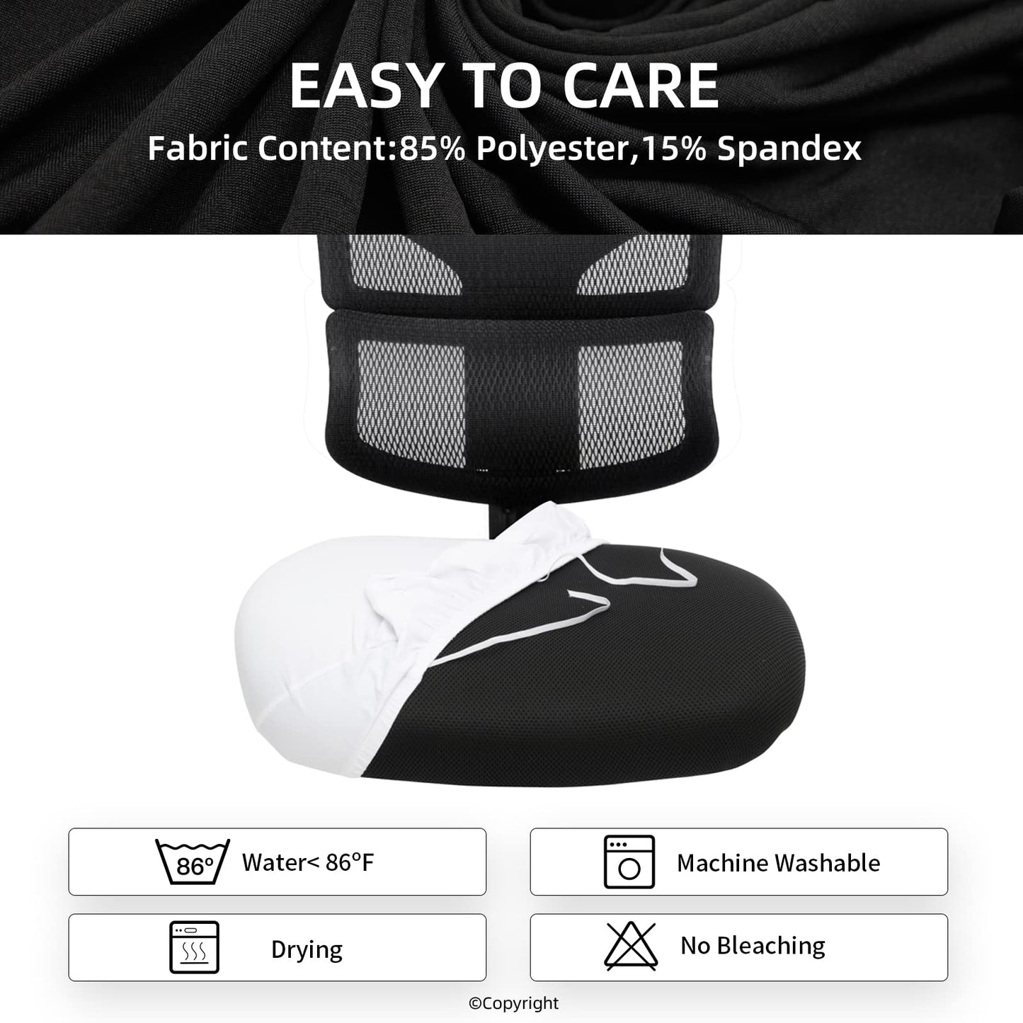 DIVA EN CAMINO DEC Water-Resistant Stretchable Desk Office Chair Seat Cushion Covers - Universal Spandex Computer Chair Slipcover - Removable Washable Cushion Protectors for Dogs, Cats, Black