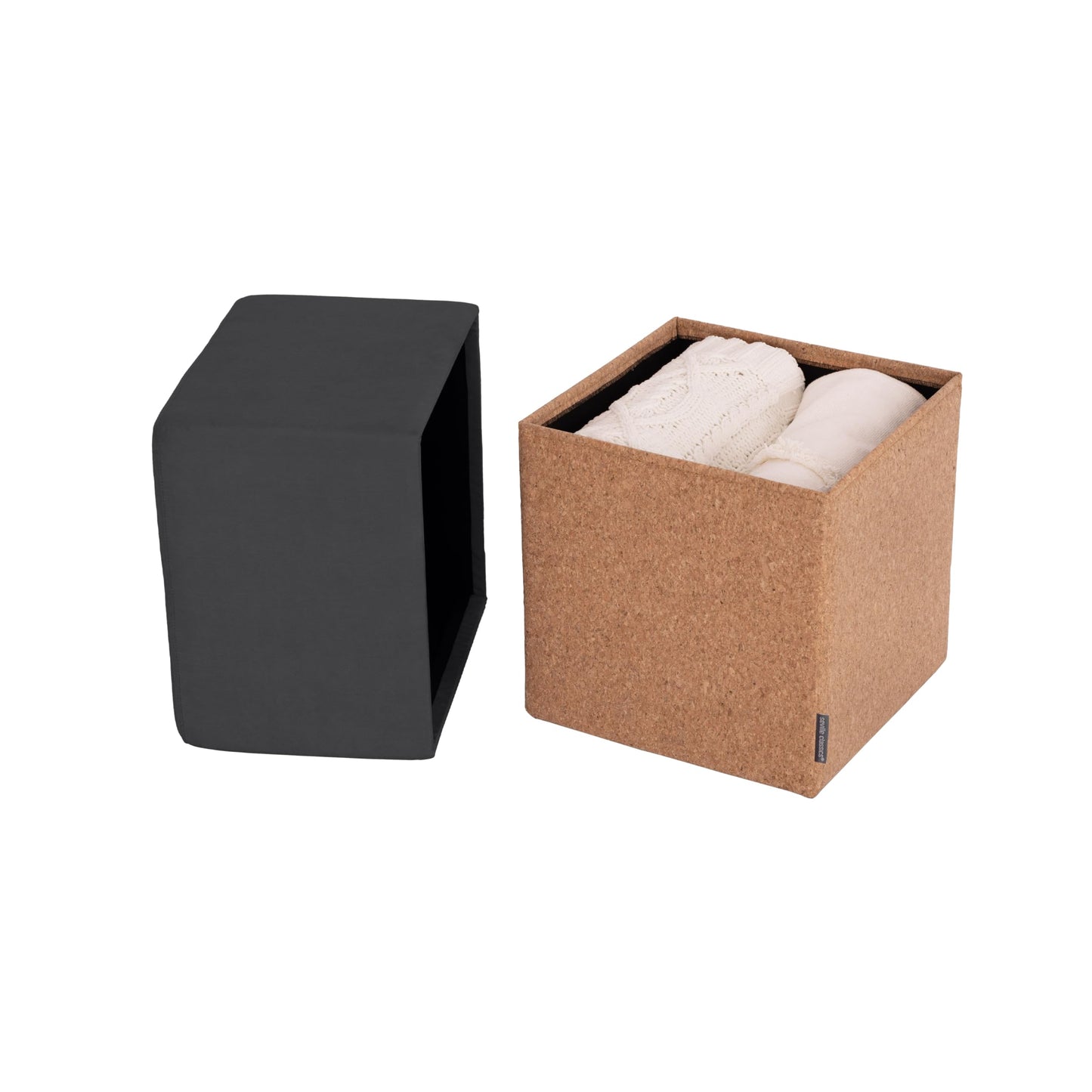 Seville Classics Cushioned Fabric Ottoman Hidden Storage Chest Footrest Chair, Padded Seat for Bedroom, Dorm, Loft, Living Room, Entryway, Hallway, Cork/Steel Grey, 15" Cube
