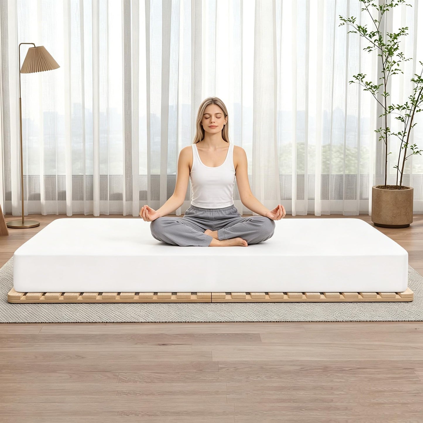 LILYPELLE Floor Bed Frame, Foldable Tatami Bed Frame, Breathable Moisture-Proof Bed Plate, Japanese Floor Bed, Wood Slatted Floor Bed Frame for Floor Sleeping or Futon Mattress, Standard Twin