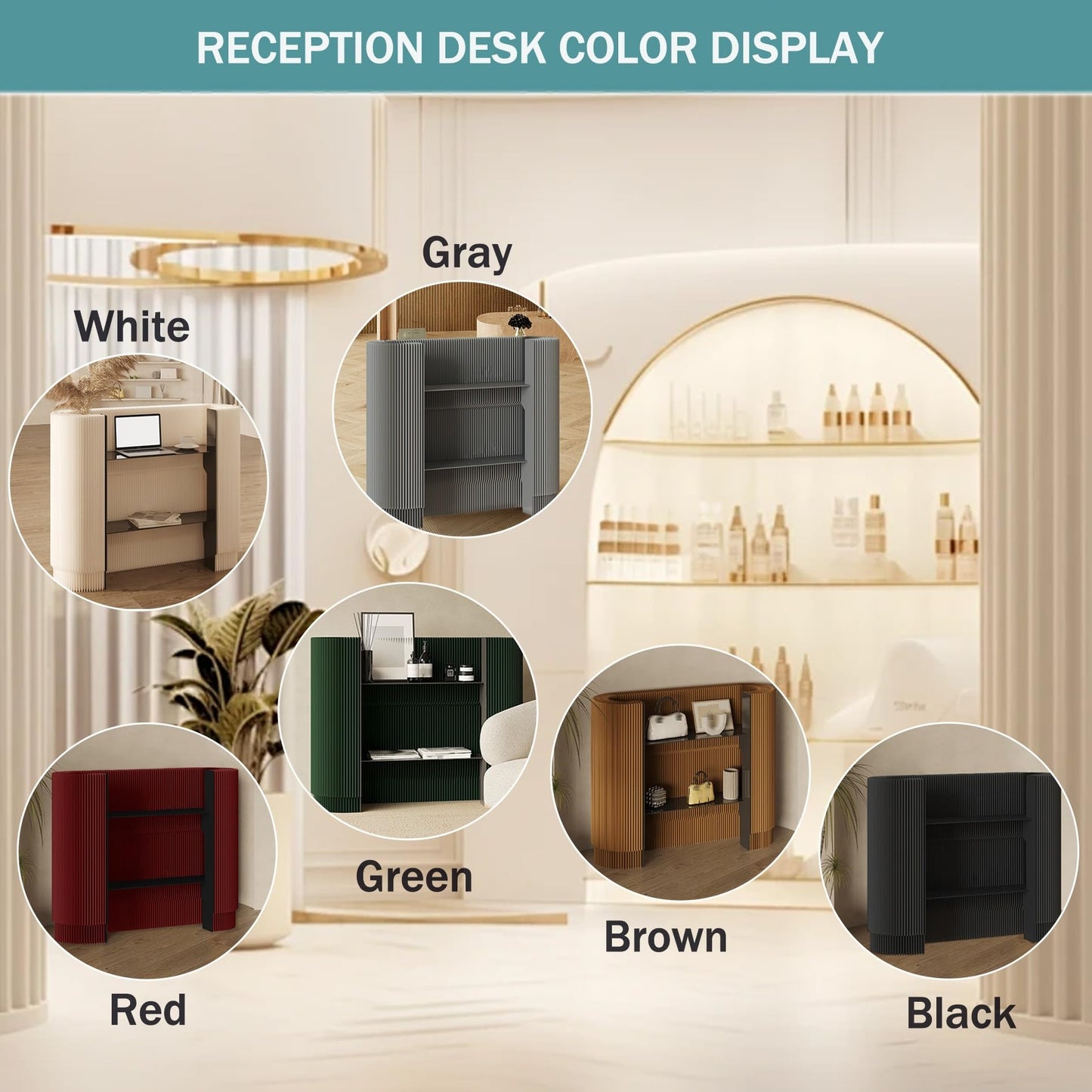 POLGDW Modern Reception Desk,Retail Checkout Counter Desk Receptionist Table,for Craft Shows,Display Rack,for Small Spaces,Bar,Store,Hotel,Lobby,Front Office Desk,Curved Portabl