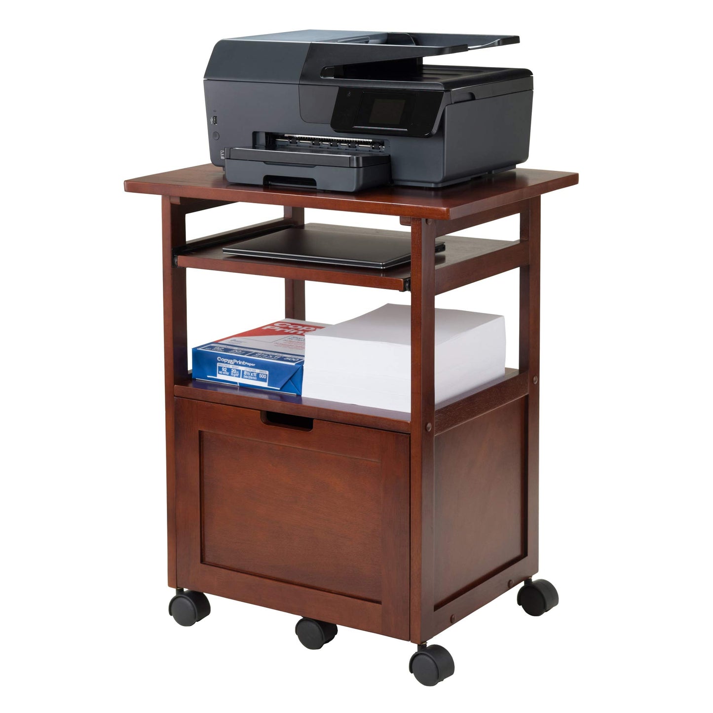 Winsome Piper 3-Shelf Wood Mobile Printer Stand, Brown (94427)