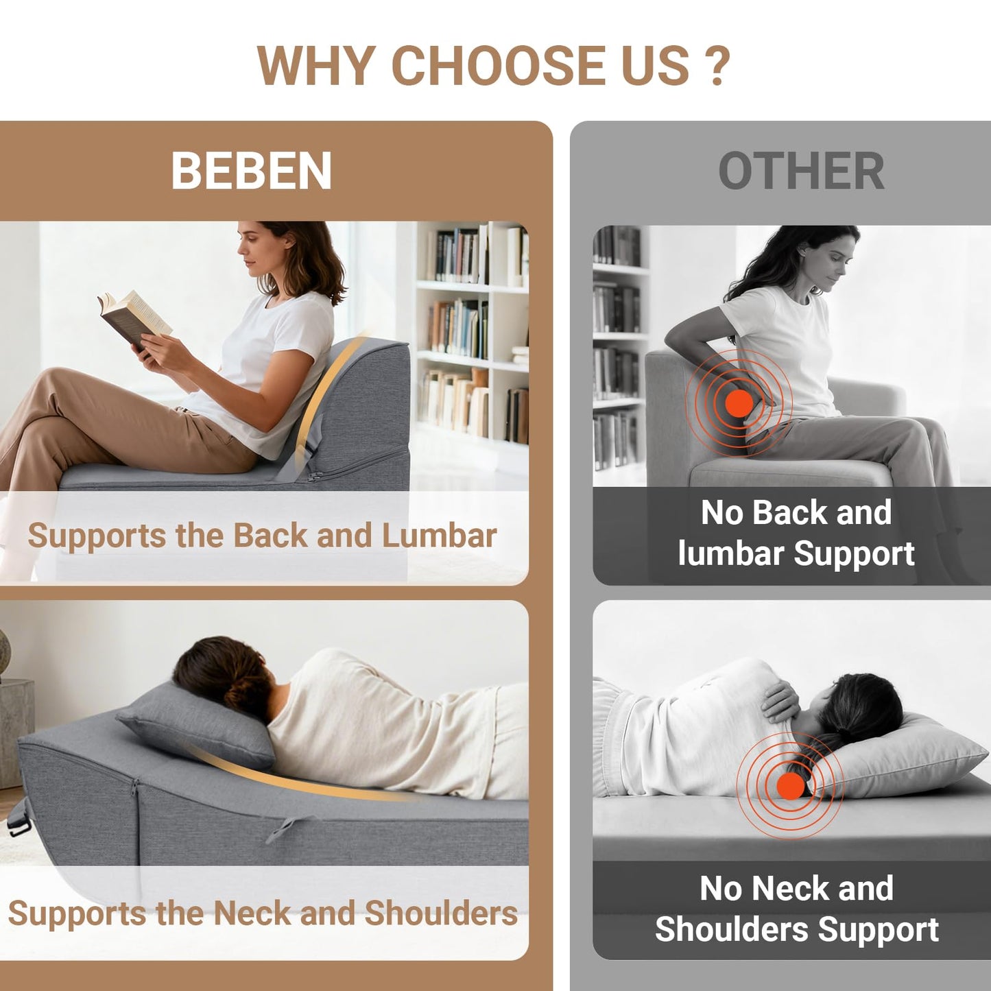 BeBen Folding Sofa Bed Chair, Convertible Sleeper Chair Futon Couch, Foldable Boneless Floor Lounge Sofa, Twin Foam Chair Bed for Small Spaces, Dorm, Guest Room, Living Room, Apartment, Dark Grey
