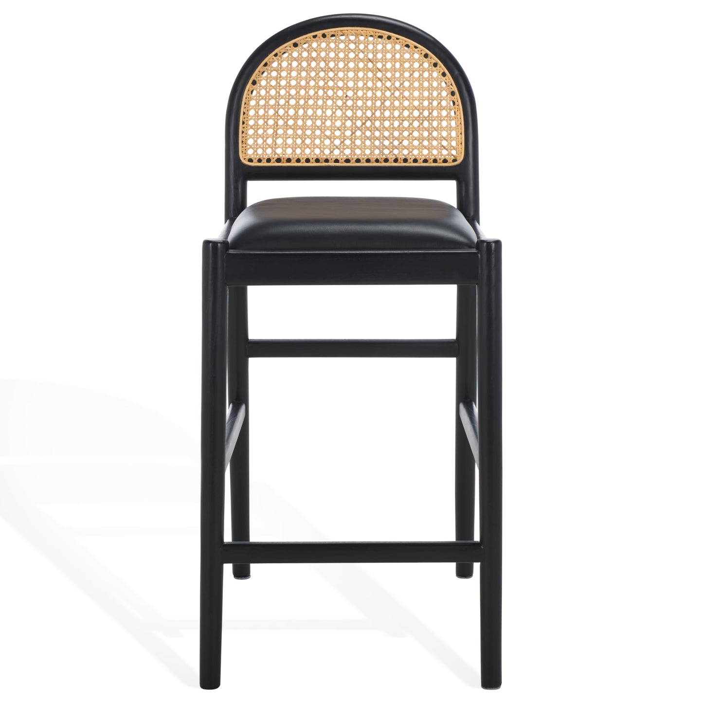 SAFAVIEH Couture Collection Laylie Black Leather Solid Wood Rattan 26-inch Seat Height Kitchen Island Breakfast Nook Counter Stool (Fully Assembled)