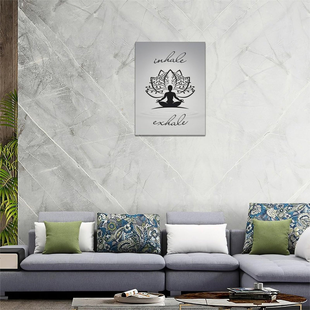 Inhale Exhale Wall Art Yoga Zen Meditation Pictures Decor Canvas Painting Print Modern Artwork Decorations Framed for Bathroom Living Room Bedroom 12 x 16 inch