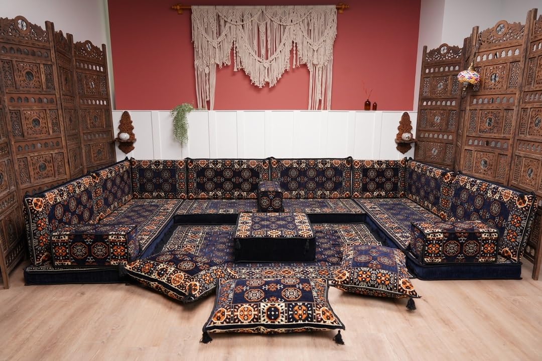arabicsofa U Shaped Arabic Floor Seating – Handmade Majlis Set– Bohemian Style Sofa