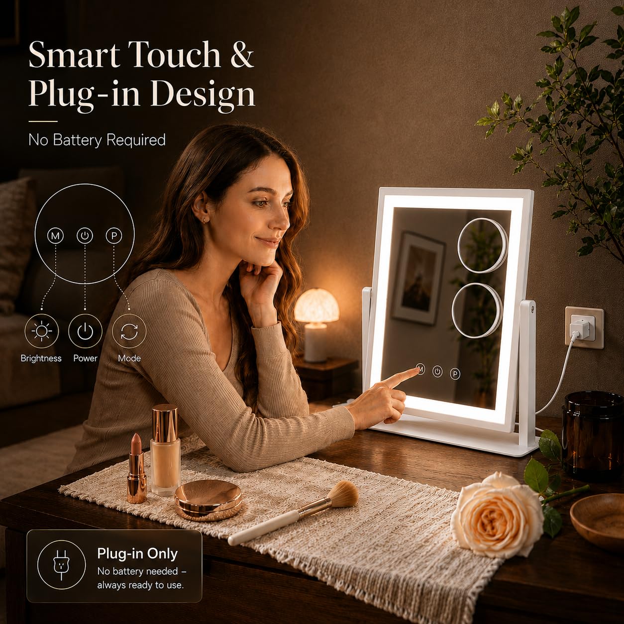 DECADENCE 14.1 Inch LED Vanity Makeup Mirror with Lights for Women and Mom, 10X/5X Detachable Magnifiers, 3 Color Modes, Dimmable Touch Control, 360 Degree Rotation, Tabletop Cosmetic Mirror