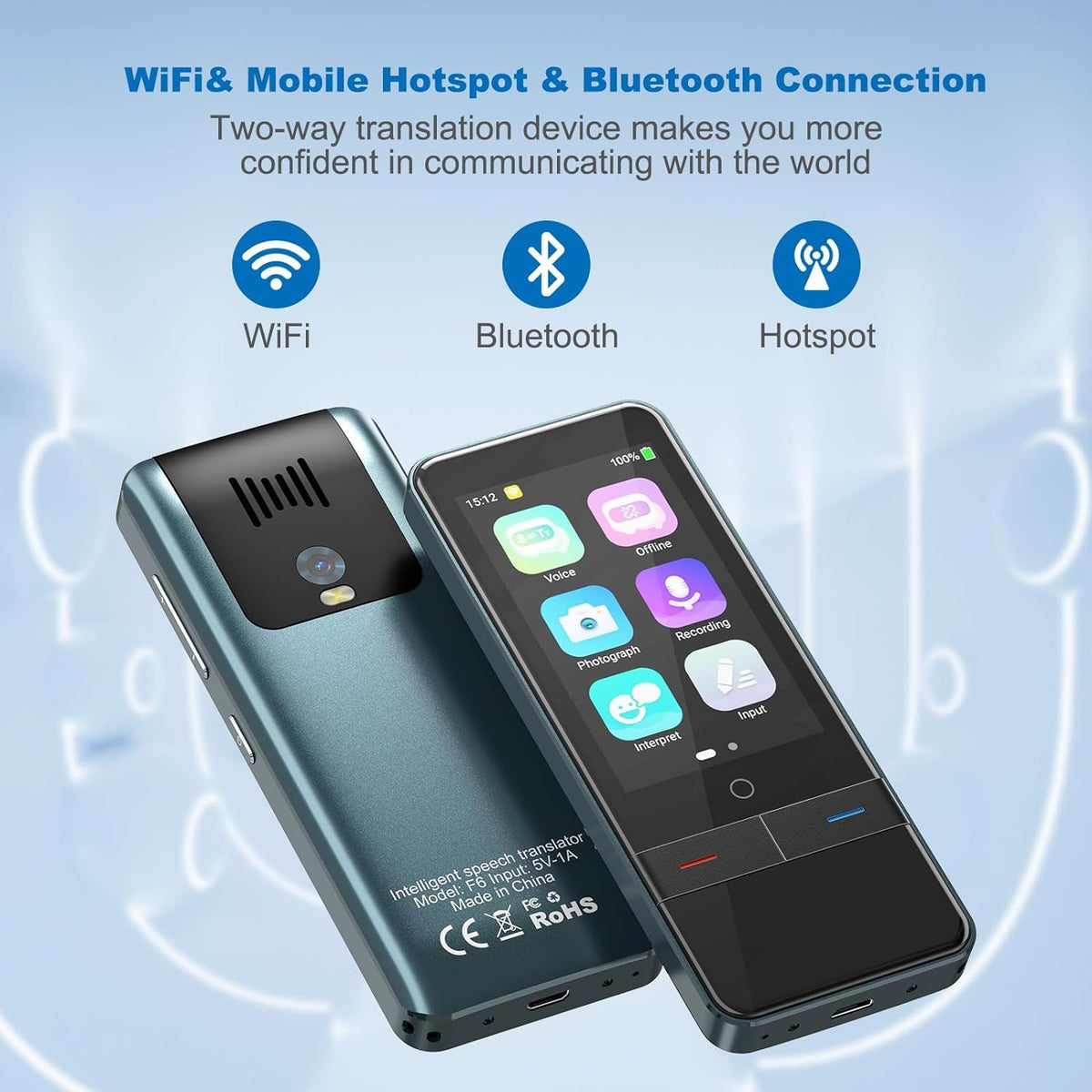 Language Translator Device, Portable Two-Way Instant Translator, High Accuracy Real-Time Translator with 139 Languages Offline Online Voice Photo Translation for Travel, Business and Learning