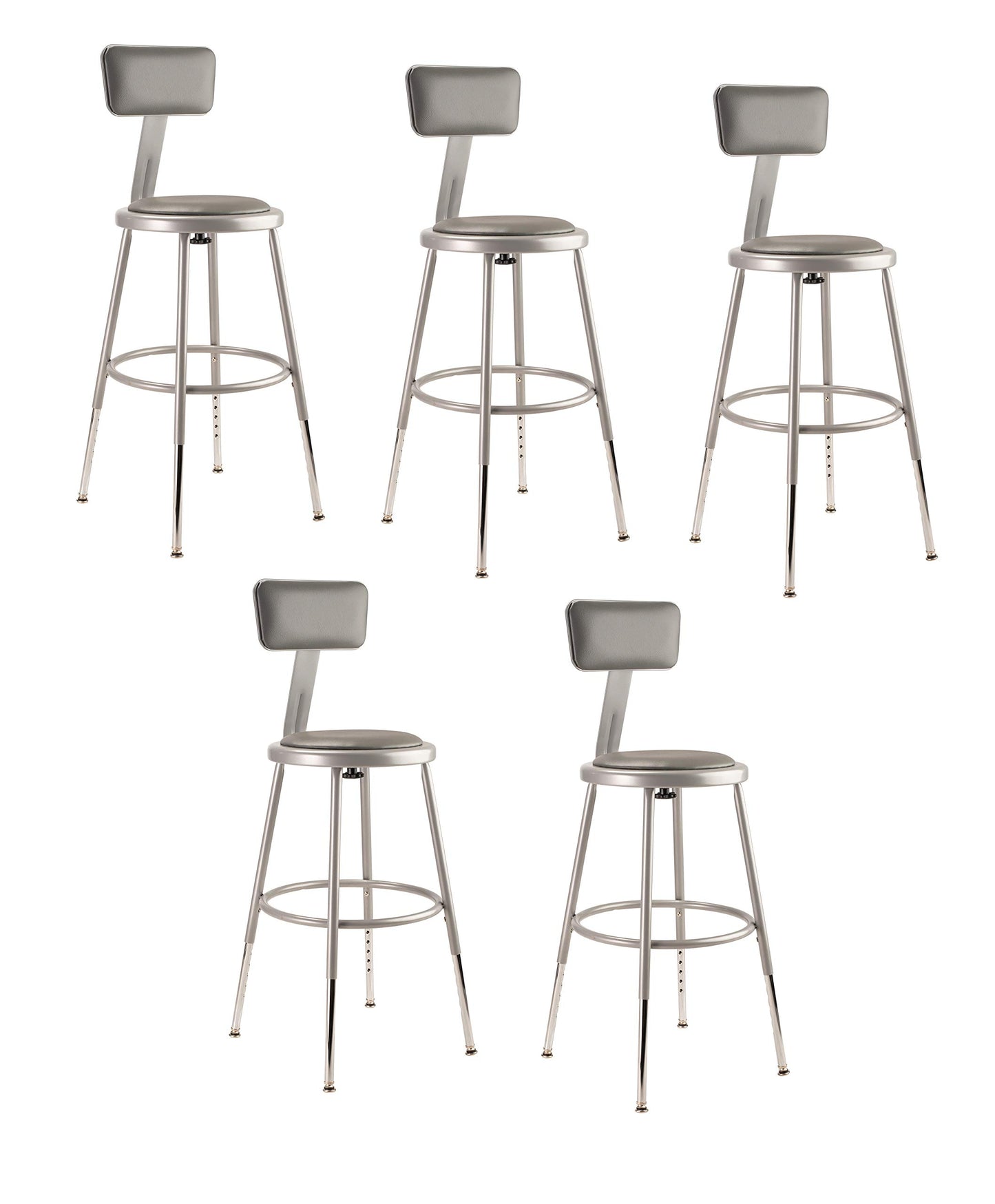 (5 Pack) NPS® 19"-27" Height Adjustable Heavy Duty Vinyl Padded Steel Stool with Backrest, Grey