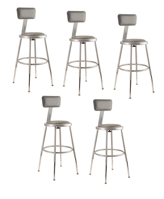 (5 Pack) NPS® 19"-27" Height Adjustable Heavy Duty Vinyl Padded Steel Stool with Backrest, Grey
