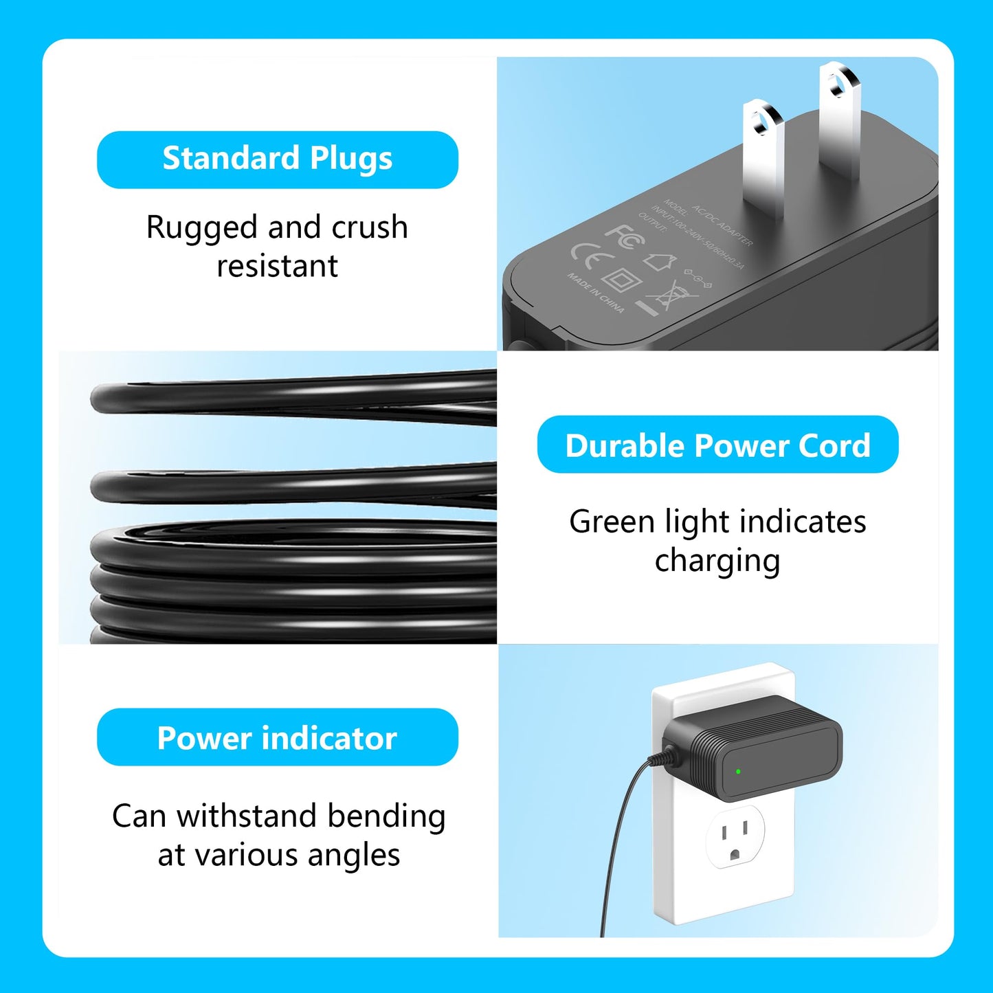 12V 2A Power Cord for Adjustable Electric Standing Desk Only Replacement for 12V Standing Desk Single Motor Power Supply, Max 24W-Not for 29V
