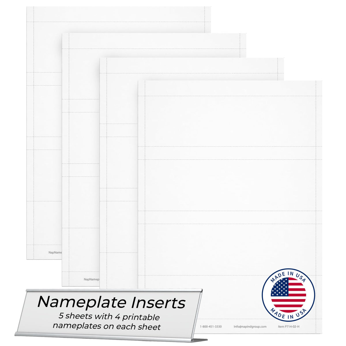 Nap Nameplates White Printable Perforated Name Plate Paper 2 x 8 – Nap Industrial Group Name Plates, 5 Sheets (20 Inserts), Printing Instructions Included