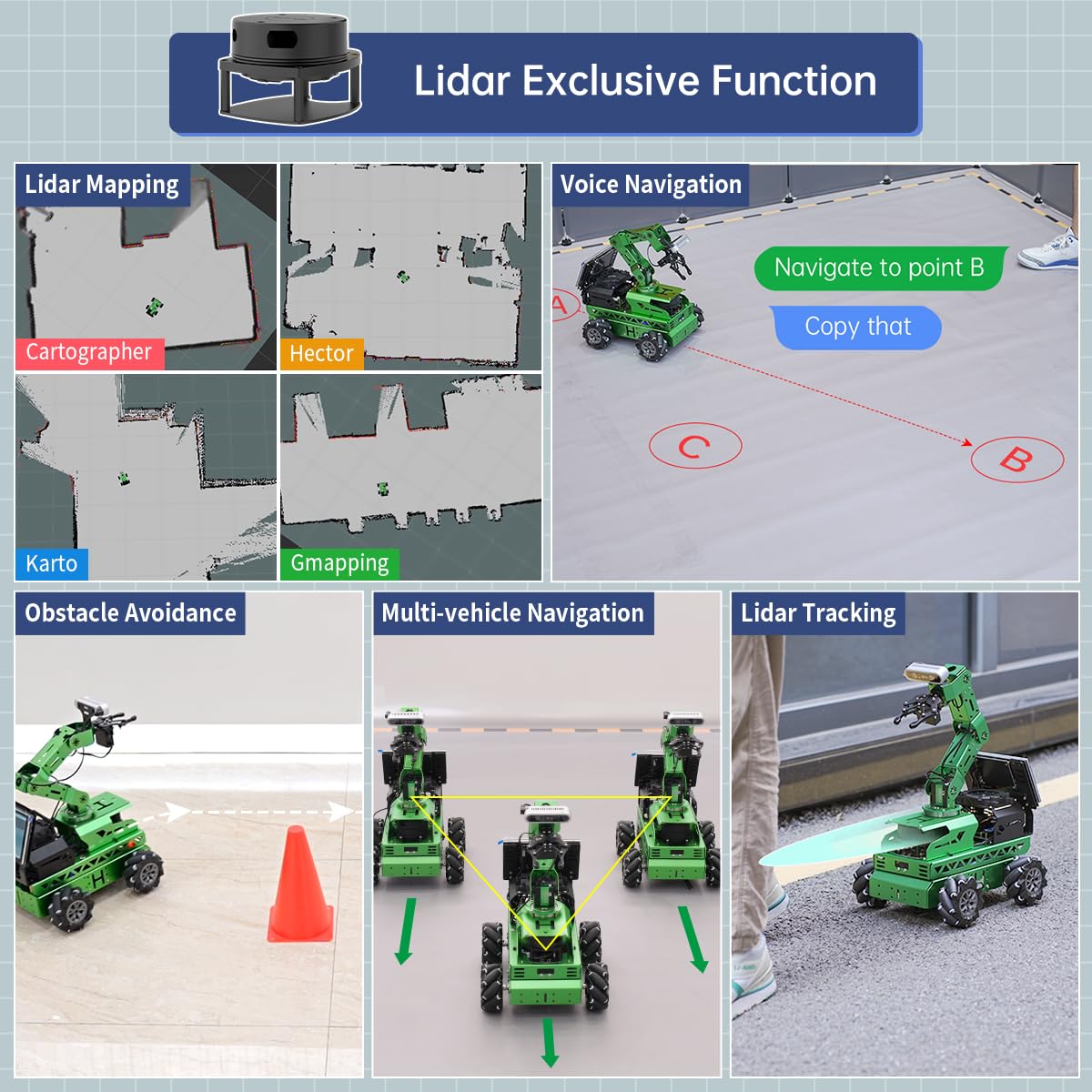 HIWONDER Robot Car with ChatGPT Large AI Model ROS2 ROS1 Education Lidar SLAM Mapping Navigation AI Vision 6DOF Robotic Arm Voice Control Smart Sorting, JetRover Ultimate Kit & Jetson Orin NX 16GB