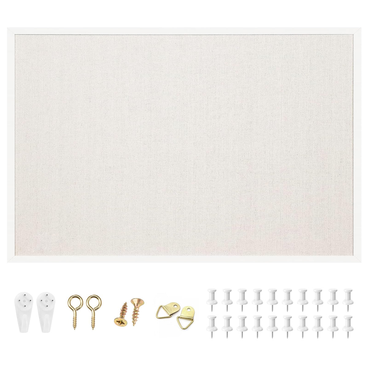 OWLKELA 24'' x 36'' Linen Bulletin Board, White Framed Corkboard, White Oak Frame Linen Cork Board, Vision Board and Decorative Hanging Pin Board