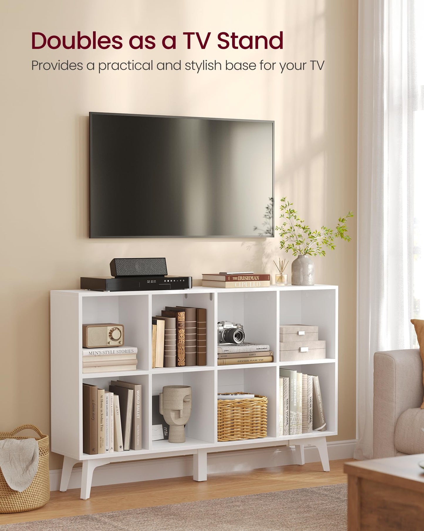 VASAGLE MAEZO Collection - Bookshelf, Bookcase, Cube Shelf with 8 Compartments, Storage Shelf, for Living Room, Home Office, Dining Room, 9.4 x 47.1 x 30.3 Inches, Cloud White ULBC193WB01S