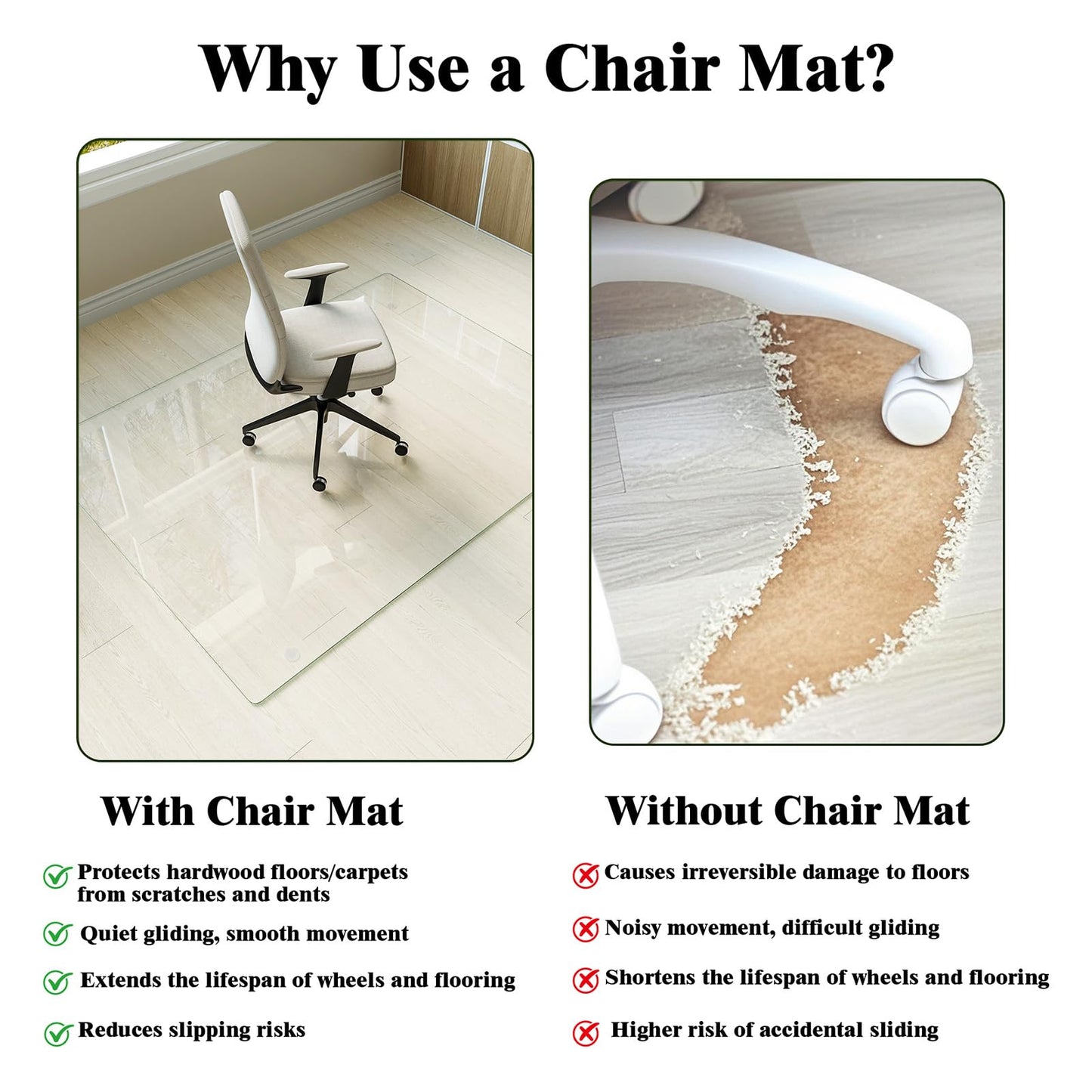 Koonmi Tempered Glass Chair Mat for Hardwood Floors & Carpets, 36" x 55“ Transparent Heavy Duty Office Floor Protector with Noise-Free Gliding Shatterproof for Home Office Desk
