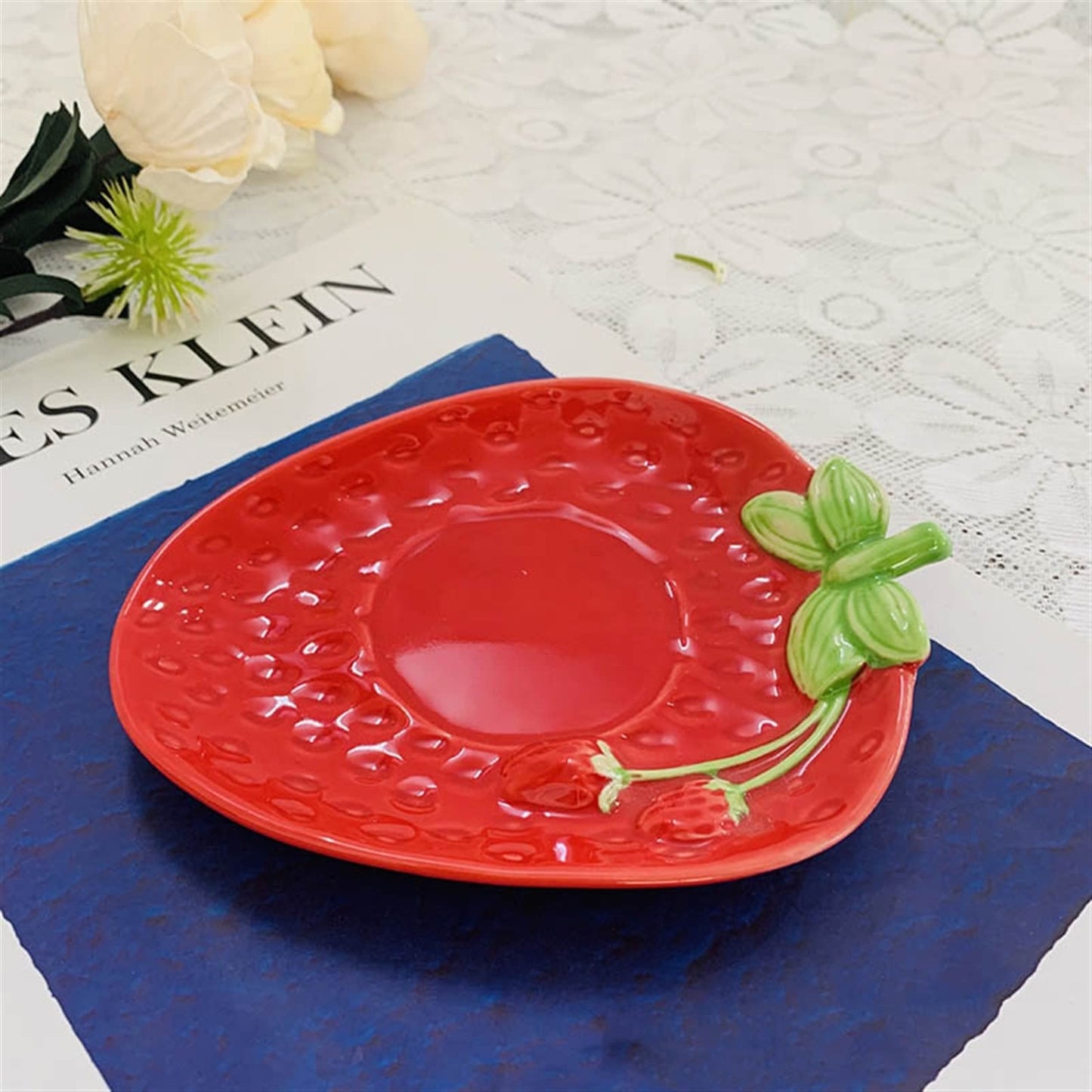Strawberry Ceramic Cup Red Coffee Cup and Saucer Set Office Coffee Cup Tea Set Cafe Restaurant(201300ml) ()