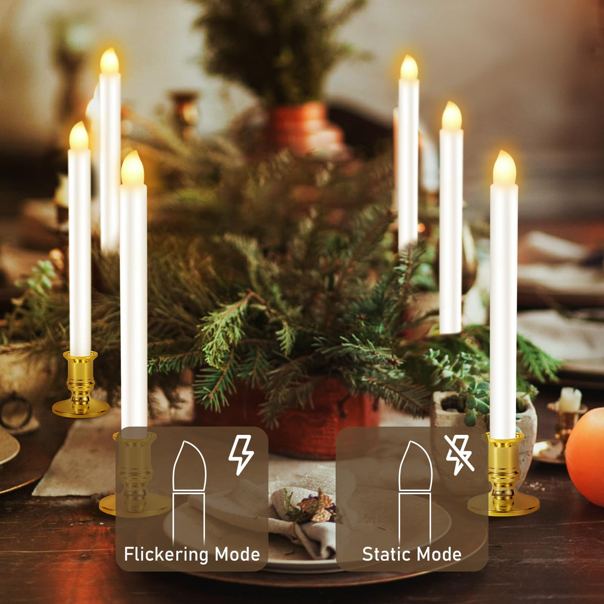 Qmioti 8 Pack Christmas Window Candles, Battery Operated Window Candles with Timer Remote, LED Window Candle with Candle Holders Suction Cupsfor Christmas Decorations, Gold