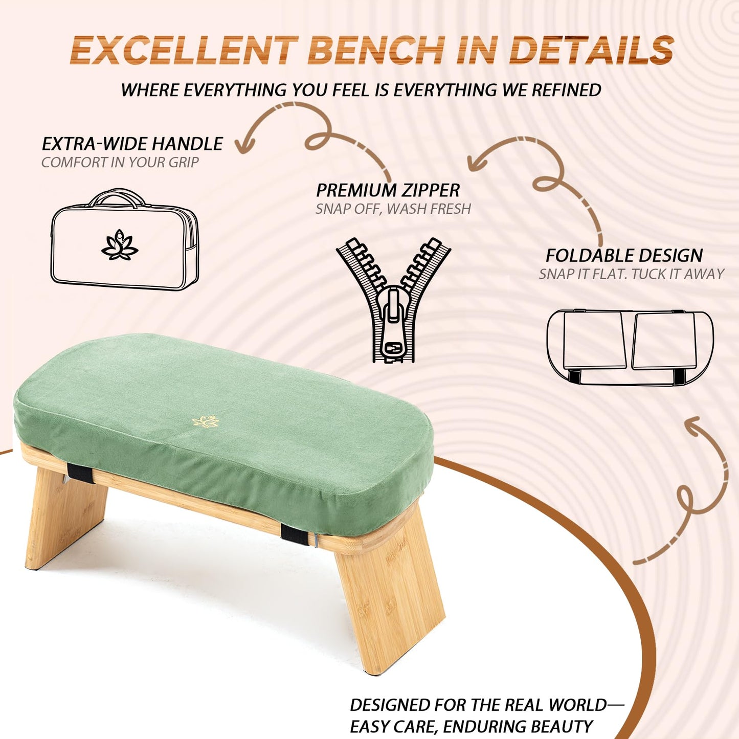 Estleys Meditation Bench, Bamboo Meditation Stool, Folding Kneeling Meditation Bench, Seiza Prayer Bench, Prayer Bench with Meditation Cushion, Kneeling Stool(Green-Bag)