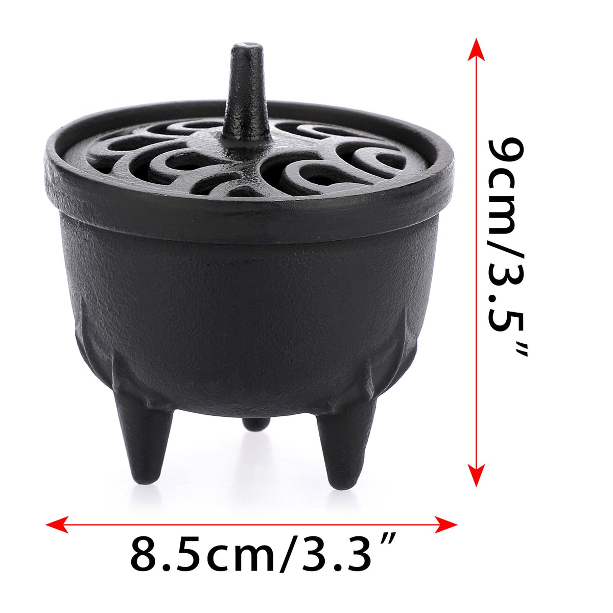 JUXYES Vintage Tripod Incense Burner Holder with Lid, Cast Iron Incense Holder Metal Cauldron Censer Antique Cone Coil Incense Burner Holder for Incense Resins, Cones, Charcoal or Wax Melts