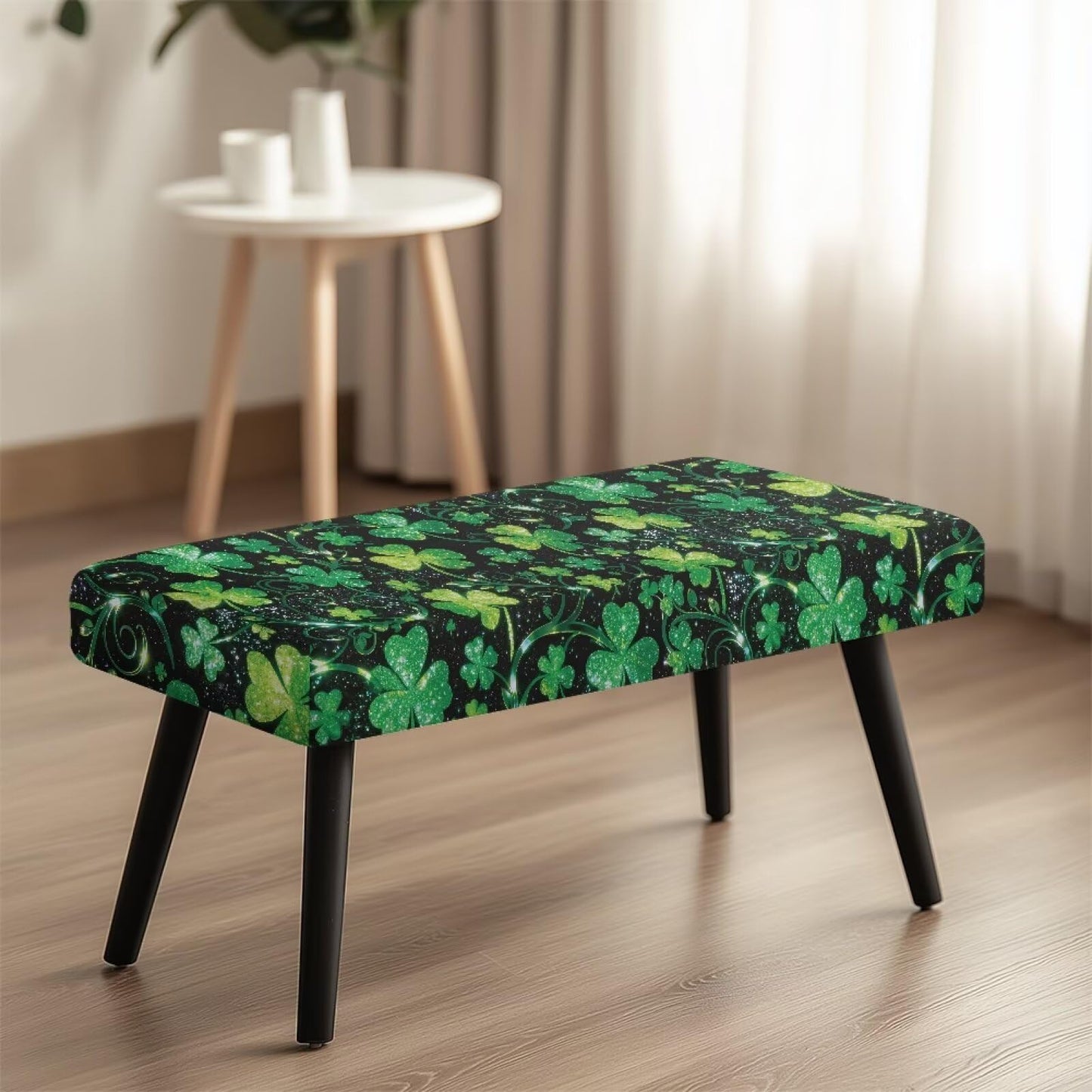 Cugasmaru Saint Patrick's Day Dining Bench Covers Soft Seat Cushion Protector Green Leaves Washable Stretch Dining Bench Cover for Dining Room Living Room Kitchen Easy to Clean