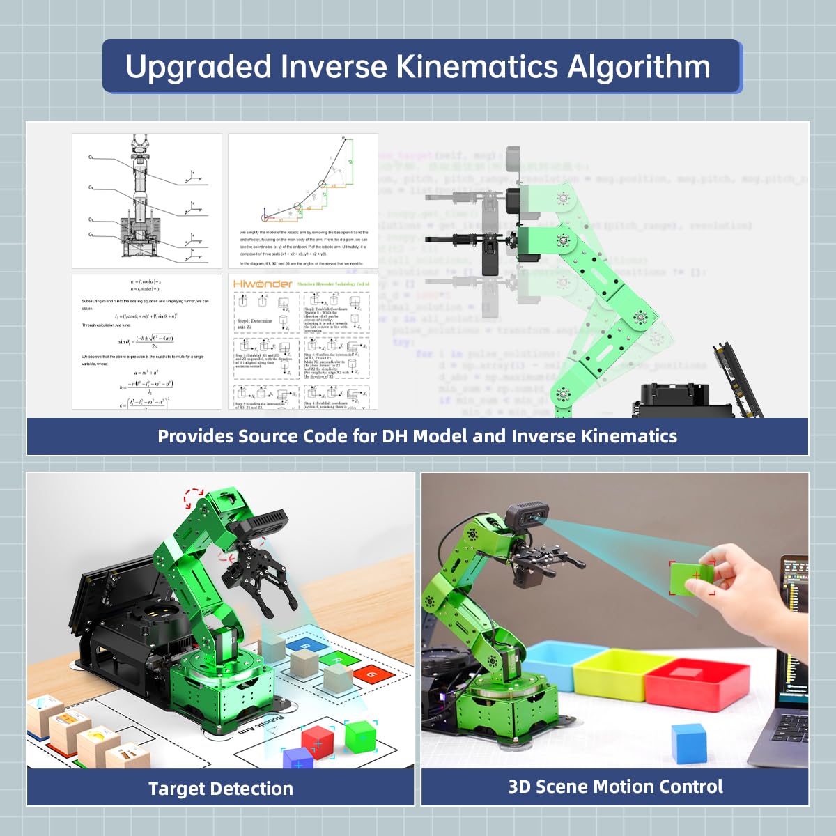 HIWONDER ROS2 ChatGPT Robotic Arm 6DOF Flexible Smart Robot Large AI Models Programming Robot Arm Kit ROS Education AI Vision & Voice Command Scene Understanding, JetArm Ultimate & Jetson Orin Nano 8G