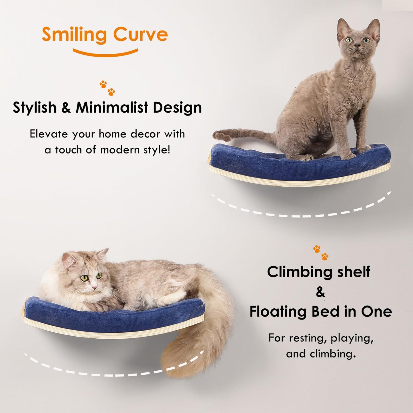 COOLEX Curved Cat Shelves and Perches, Floating Cat Wall Bed with Comfortable Cushion