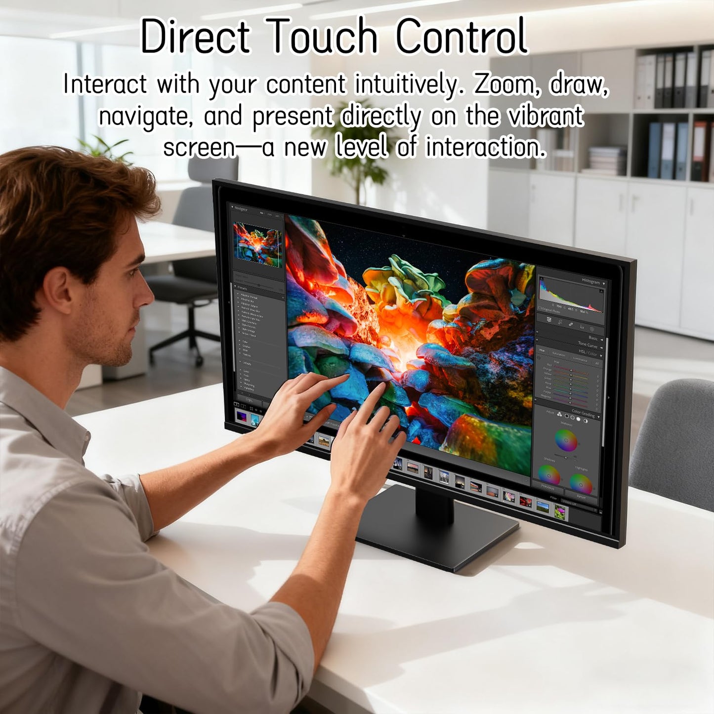 Pisichen Touchscreen Monitor 27" 2K 100Hz Gaming Monitor, QHD 2560x1440 IPS PC Monitors, 10-Point Touch Screen Computer Monitors, with USB C HDMI DP Ports, Built-in Speakers