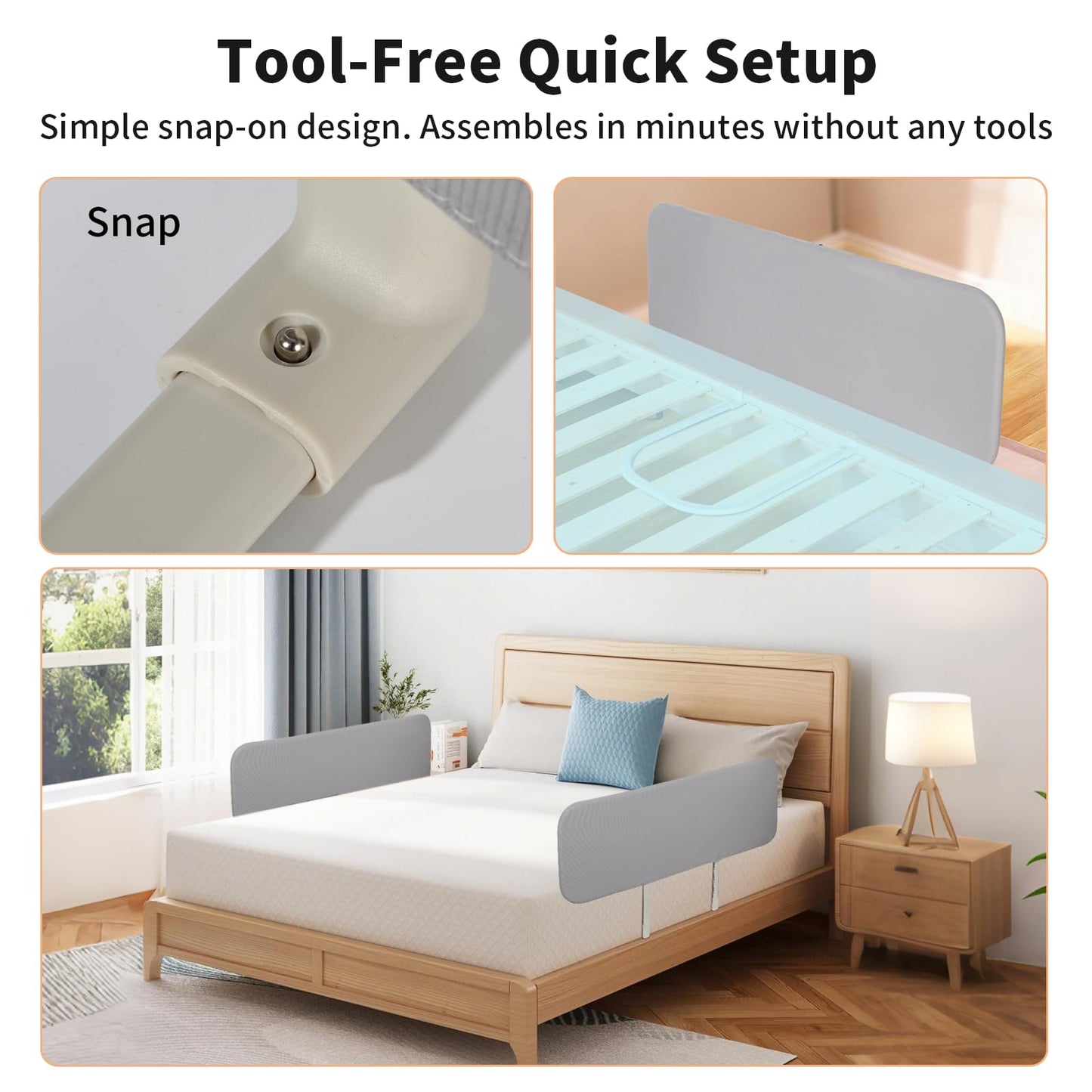 PlentiVive Travel Bed Rails for Toddlers with Motion Sensor Light, Foldable Toddler Bed Rail 48" Extra Long Safety Guard, Deep U-Shaped Base (No Straps Needed) for Twin, Full, Queen & King Mattresses
