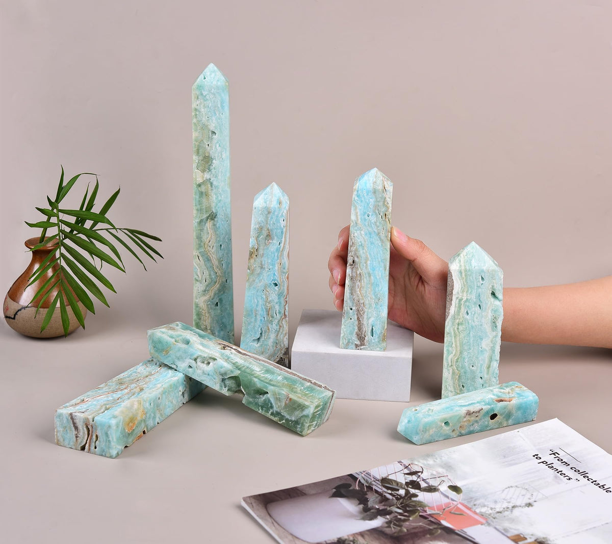 AMOYSTONE Healing Large Crystal Tower Hemimorphite Obelisk Blue Small 7-14 OZ for Home Décor Crystal Grid Meditation Therapy