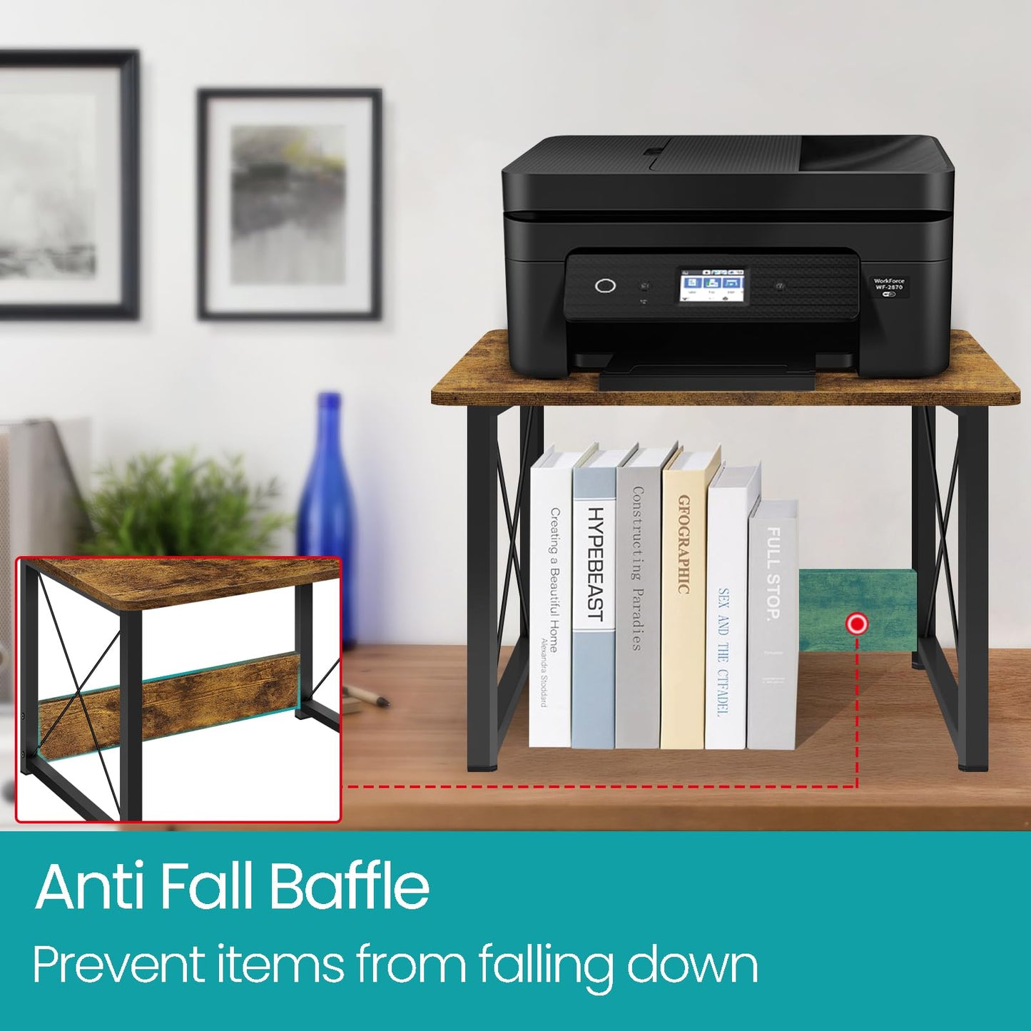 ELITEROO Desktop Printer Stand with Storage, Printer Stand Shelf Desk Organzier for Home/Office, Multi-Purpose Printer Riser Under Desk Small Table for Printer Fax Machine Copier (Rustic Brown)