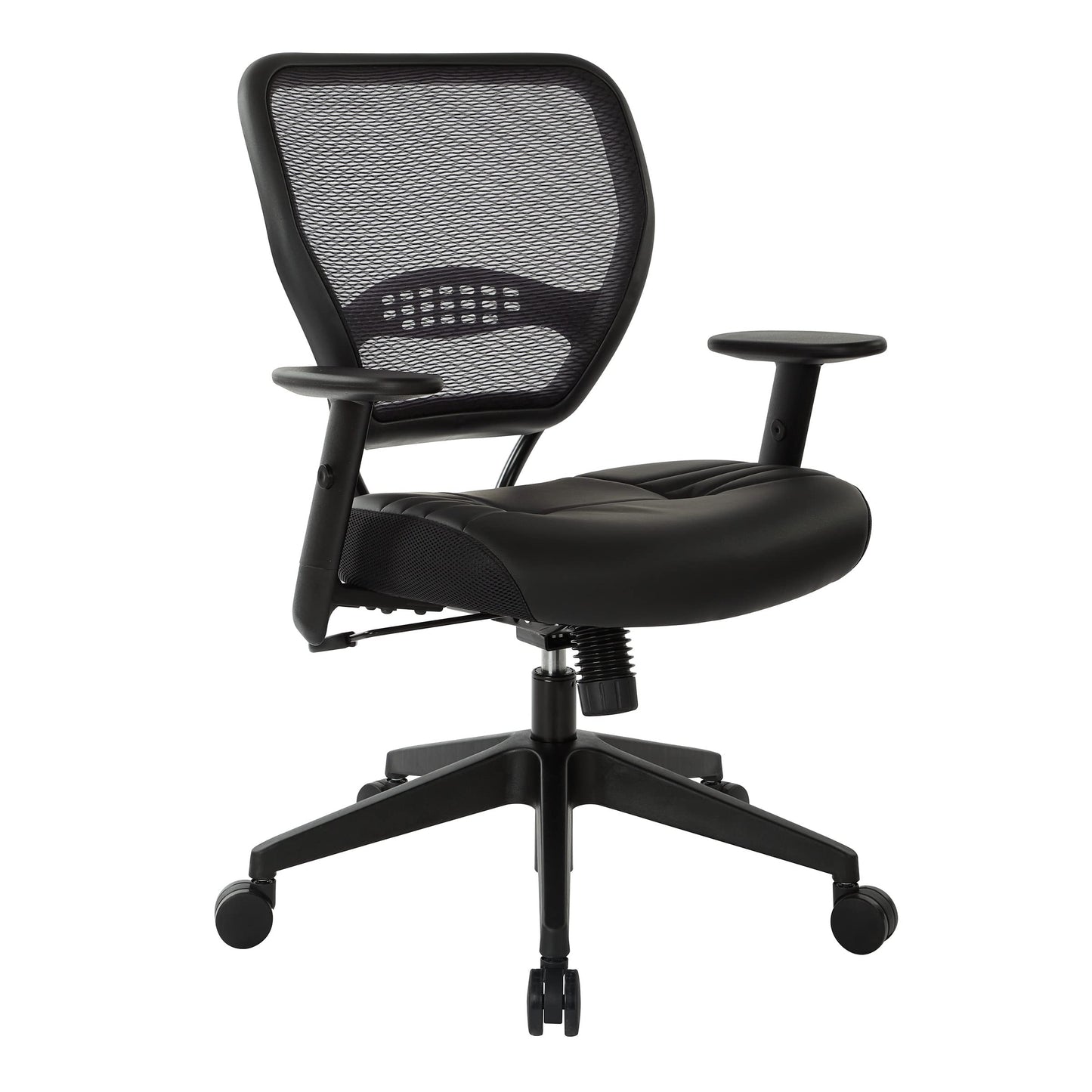 Space Seating 57 Series Professional Dark Air Grid Back Manager's Adjustable Office Chair with Built-in Lumbar Support and Padded Seat, Black Bonded Leather