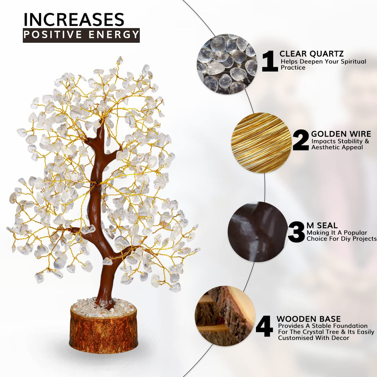 NARIBABU Clear Quartz Crystal Tree, Healing Crystals Gem Tree, Gifts for Women, Feng Shui Tree of Life Bedroom Decor, Birthday Gifts for Mum, Decorative Home Accessories, Positivity Gifts