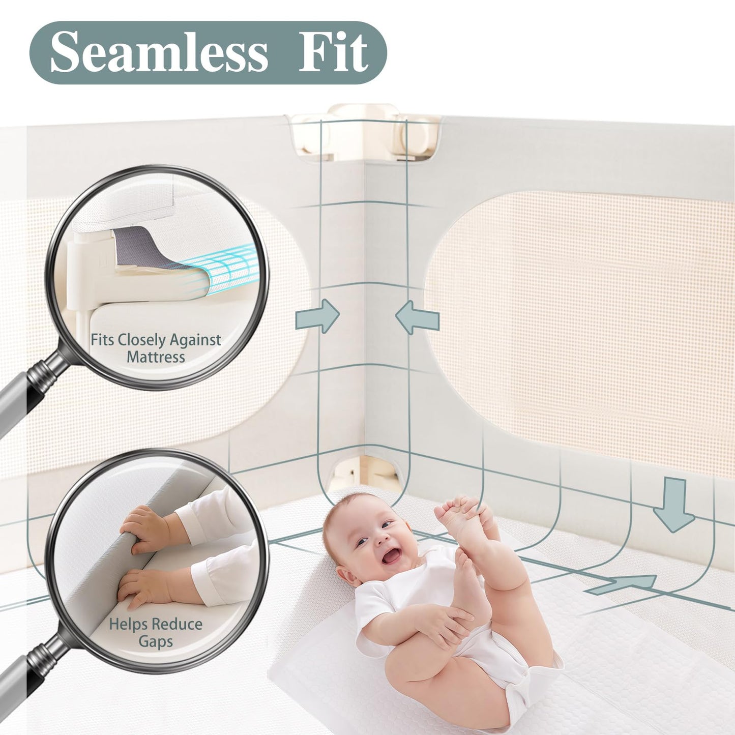 3 Piece Bed Rail for Toddlers, Bed Rails for King Bed, Double Lock Kids Bed Guard with Seamless Fit, Single-Side Lifting Design, Breathable Mesh & Thick Padded Cover (74.8*74.8*39 Inch- Twin Size)