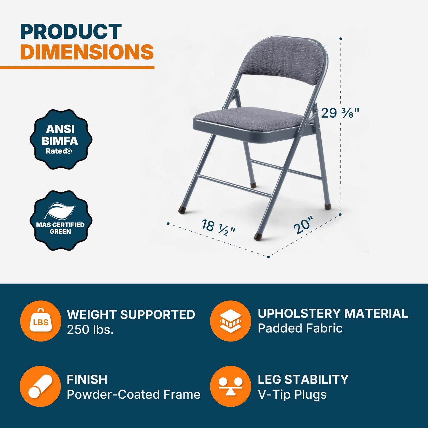 OEF Furnishings OEF970 Series Premium Fabric Padded All Steel Folding Chairs, Comfort Cushioned Seat & Back for Meeting Office Training Rooms (4-Pack, Cosmic Blue)